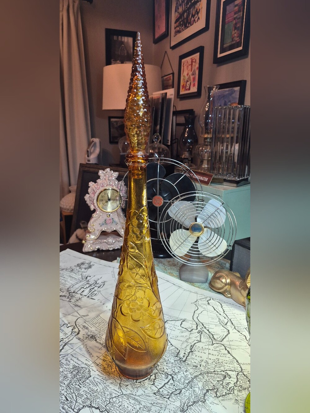 VINTAGE Amber Decorative Glass Decanter Bottle - Home Art